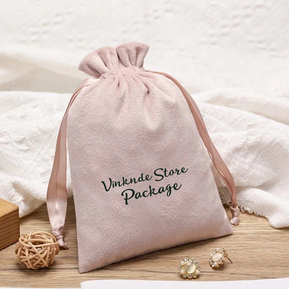 

100Pack Custom Logo 9x12cm Gift Pink Velvet Drawstring Bags Bracelet Earrings Jewelry Packaging Perfume Storage Pouch Dust Bag