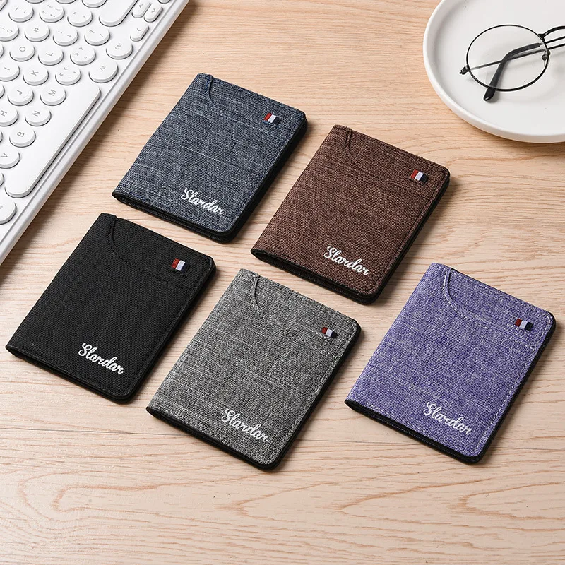 Minimalistische Canvas-Herren-Kurzbörse Schwarz Kaffee Große Kapazität Retro-Münzbörse Zweifach-Kartenhalter für Herren und Damen 2026