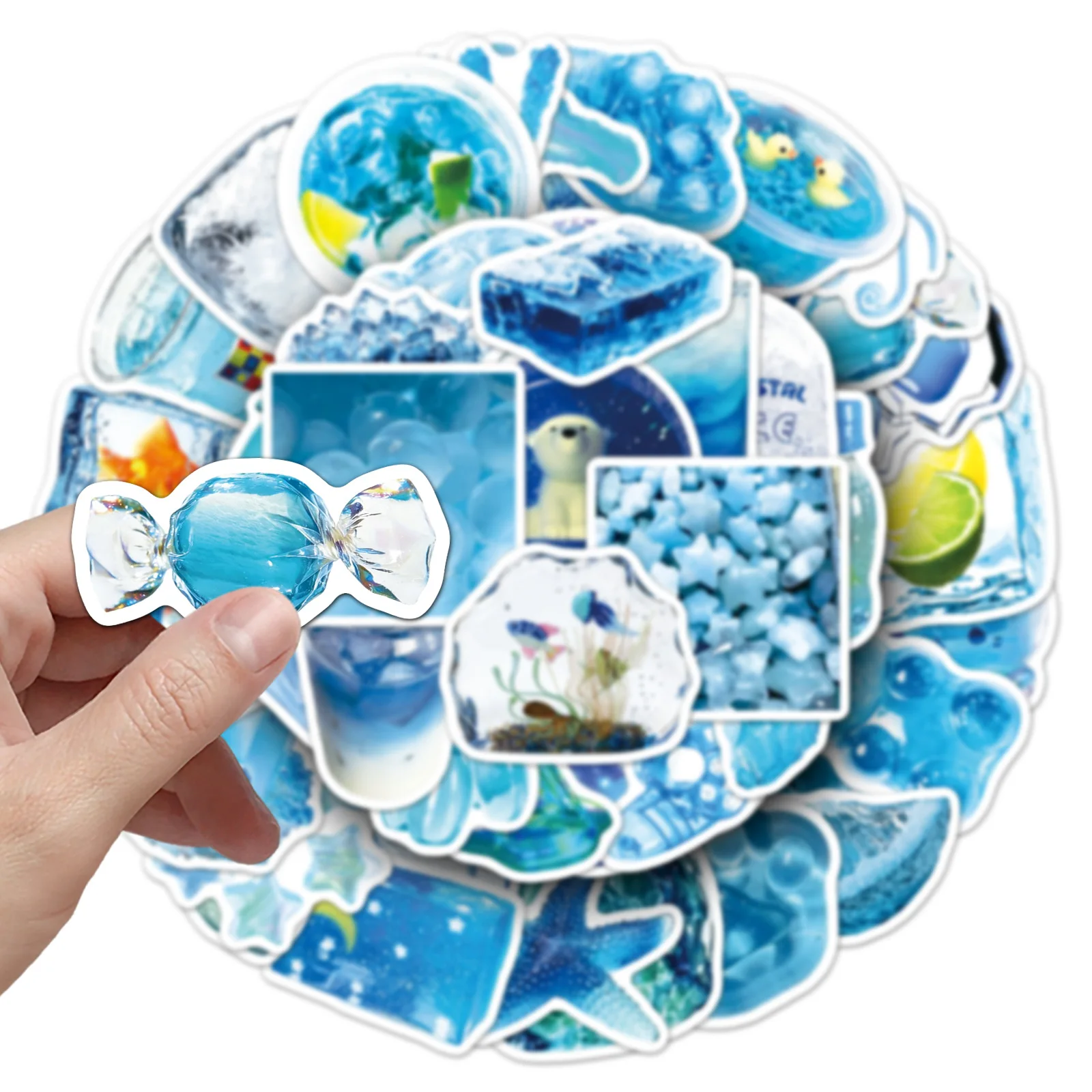 50PCS Visual Cooling Graffiti Stickers Blue INS Style Cartoon Decal DIY Luggage Phone Guitar Scraphbook Waterproof Sticker
