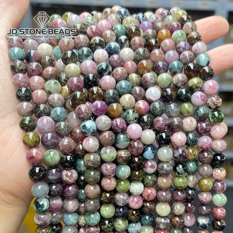 5A Natural Muticolor Tourmaline Bead Loose Spacer 6 8 10mm Pick Size For Jewelry Making Diy Necklace Bracelet Accessory 15