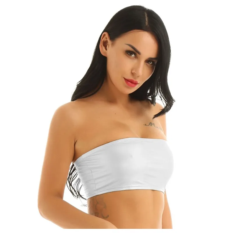Spiegel Patent PU Bustier Top Vrouwen Club Wear Glanzende Cropped Stage Performance Sexy Tube Vest Westerse Stijl Mode