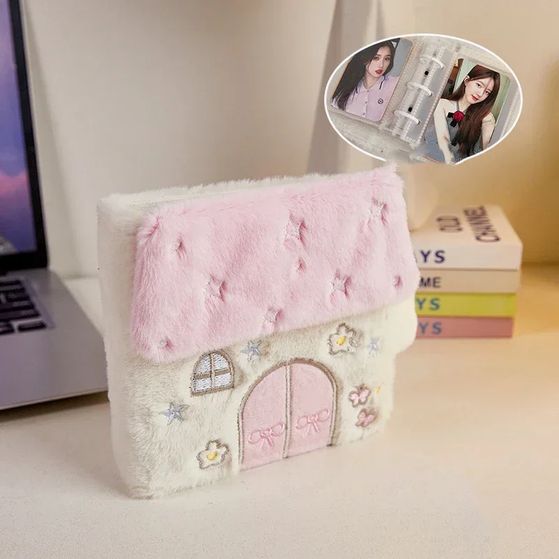 1 Pc Cute House Shape Plush Kpop Photocards Holder 3inch Binder Notebook Album Photo Cards Collection Book for Girls Stationery