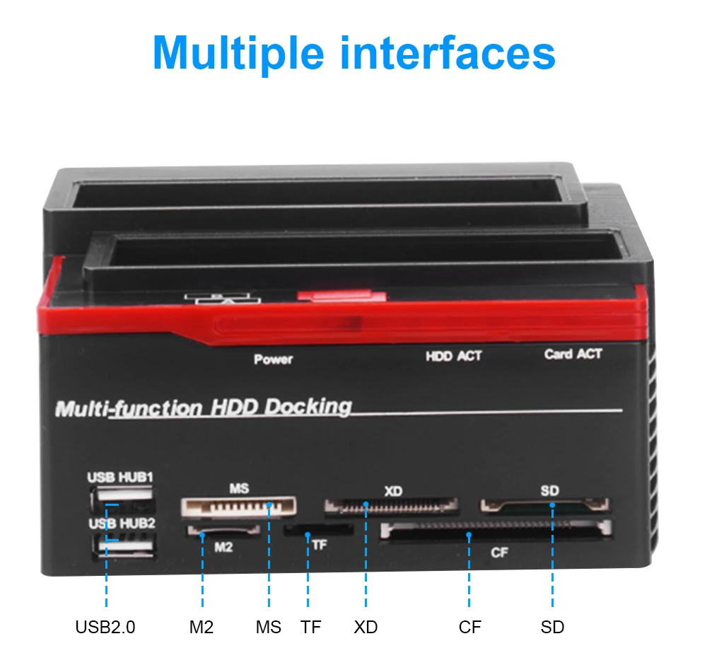 

MayAug 2.5/3.5" SATA IDE HDD Docking Station Clone HDD Enclosure USB 2 Ports USB 2.0 Type C Hub MS/M2/XD/CF/SD/TF Card Reader