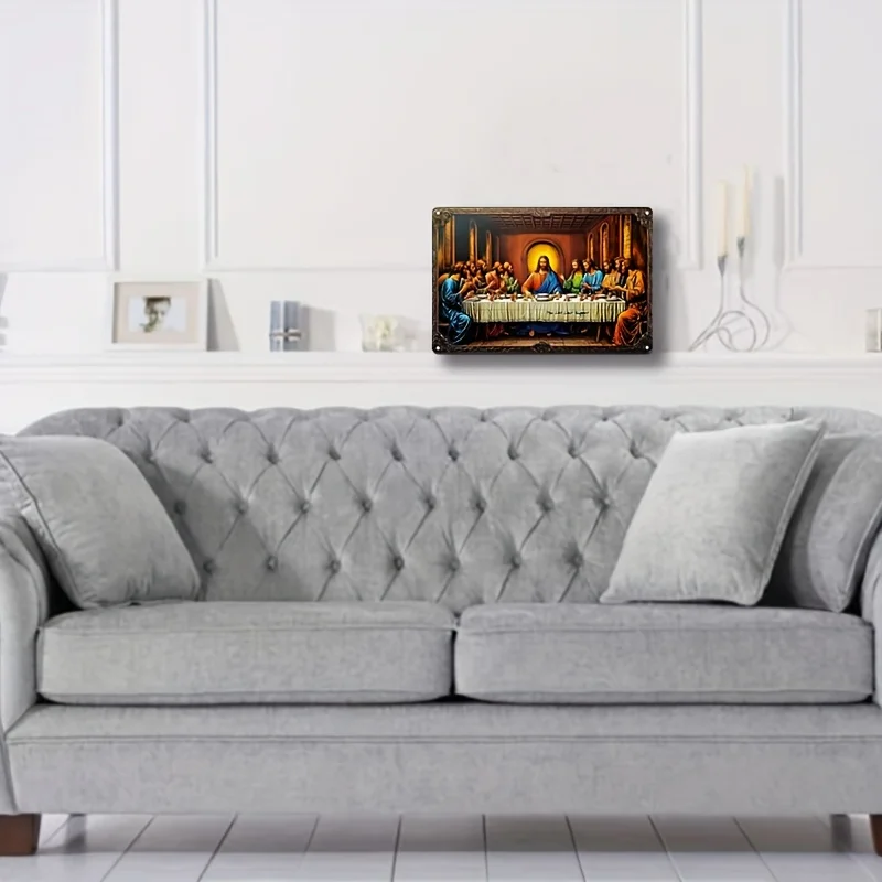 Classic Style Aluminum Last Supper Wall Hanging Sign, Multipurpose Decorative Plaque for Home, Living Room, Wall Mounted Decor