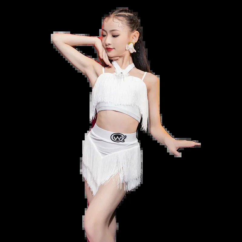 

Детский брючный костюм для латинских танцев, бальные костюмы больших размеров, платье с бахромой и кисточками, брюки для девочек, сальса, самба, детская сценическая одежда, костюм