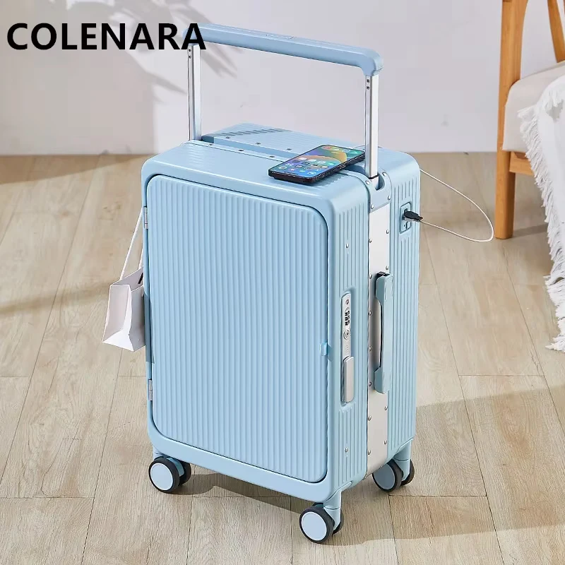 COLENARA, equipaje con carga USB, funda de embarque con marco de aluminio de 20 pulgadas, cubierta de carrito para ordenador portátil con apertura frontal de 25 ", Maleta de viaje para mujer