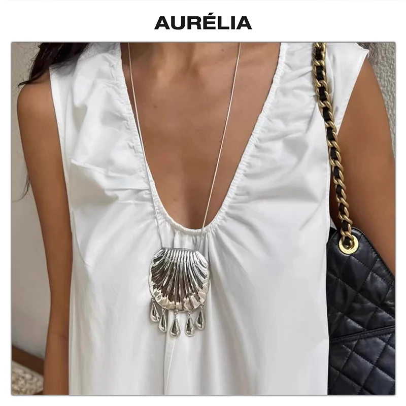 

Xiqi Jewelry Fashion Shell Gold & Silver Tassel Large Pendant Necklace Women's Unique Trend Design High Quality Jewelry Gifts