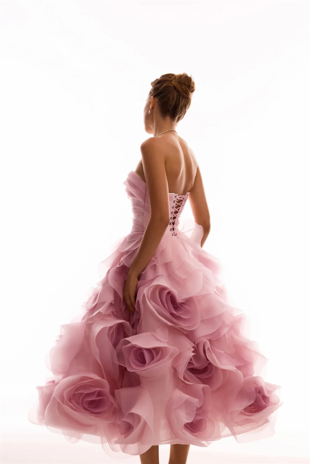 Contessa Custom Pink Strapless Evening Dress Sweetheart Ruched Prom Dresses 3D Rose Vestidos De Noche Organza Formal Evening image 5
