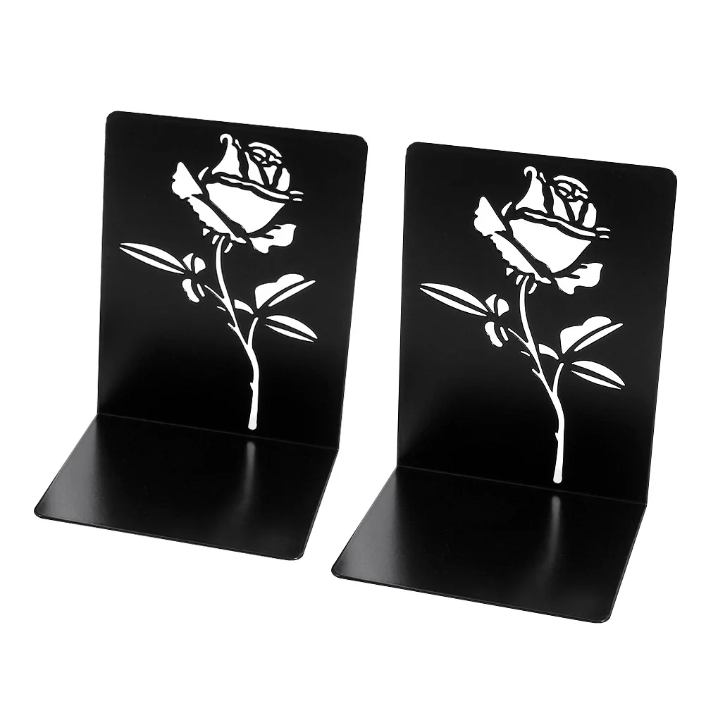 

2pcs Hollow Floral Bookends Metal Decorative Book Support Home Office Lightweight Magazine Organizer Stand Storage Rack