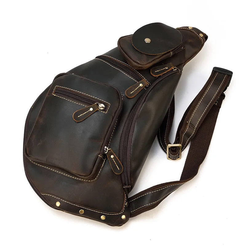 Genuine Leather Men\'s Single Shoulder Back Pack Mens Chest Bag for iPad Cow leather Men Chest Pack Casual Brand Hot Design