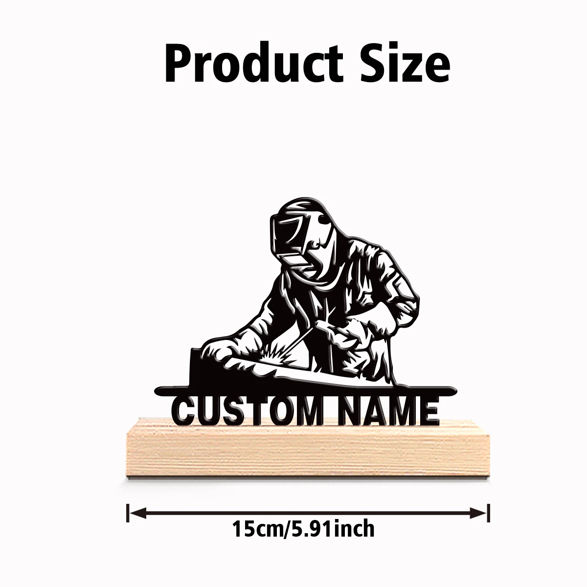 1pc Beauty Personalized Custom Welder Metal Art With Wooden Base Tabletop Decoration Elegant Wooden Base Decor for Living Room,