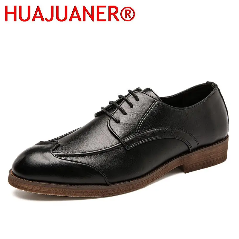 Men Casual Oxfords Black Men's Shoes Handmade Comfortable Formal Men Flats Lace-Up Bullock Business Brogue Shoes Plus Size 38-47