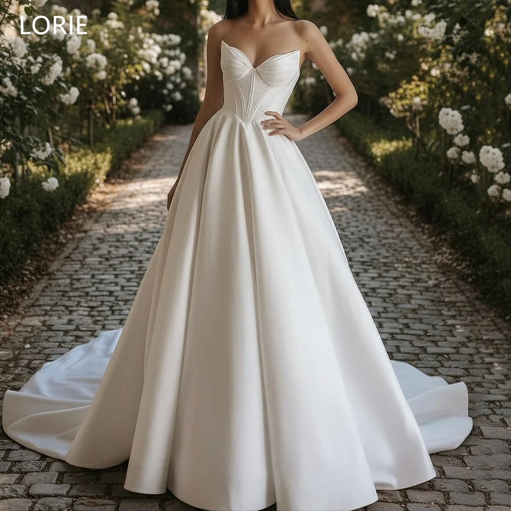 

LORIE Elegant Satin Wedding Dresses Strapless A-Line Bride Prom Gown Draped Floor-Length Bridal Gowns Customized
