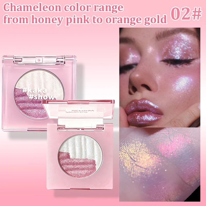 Kakashow Aurora Resaltador en polvo de dos tonos, de larga duración, mejora el cutis, ilumina el maquillaje de ojos, resaltador y paleta todo en uno de contorno, regalo de Navidad
