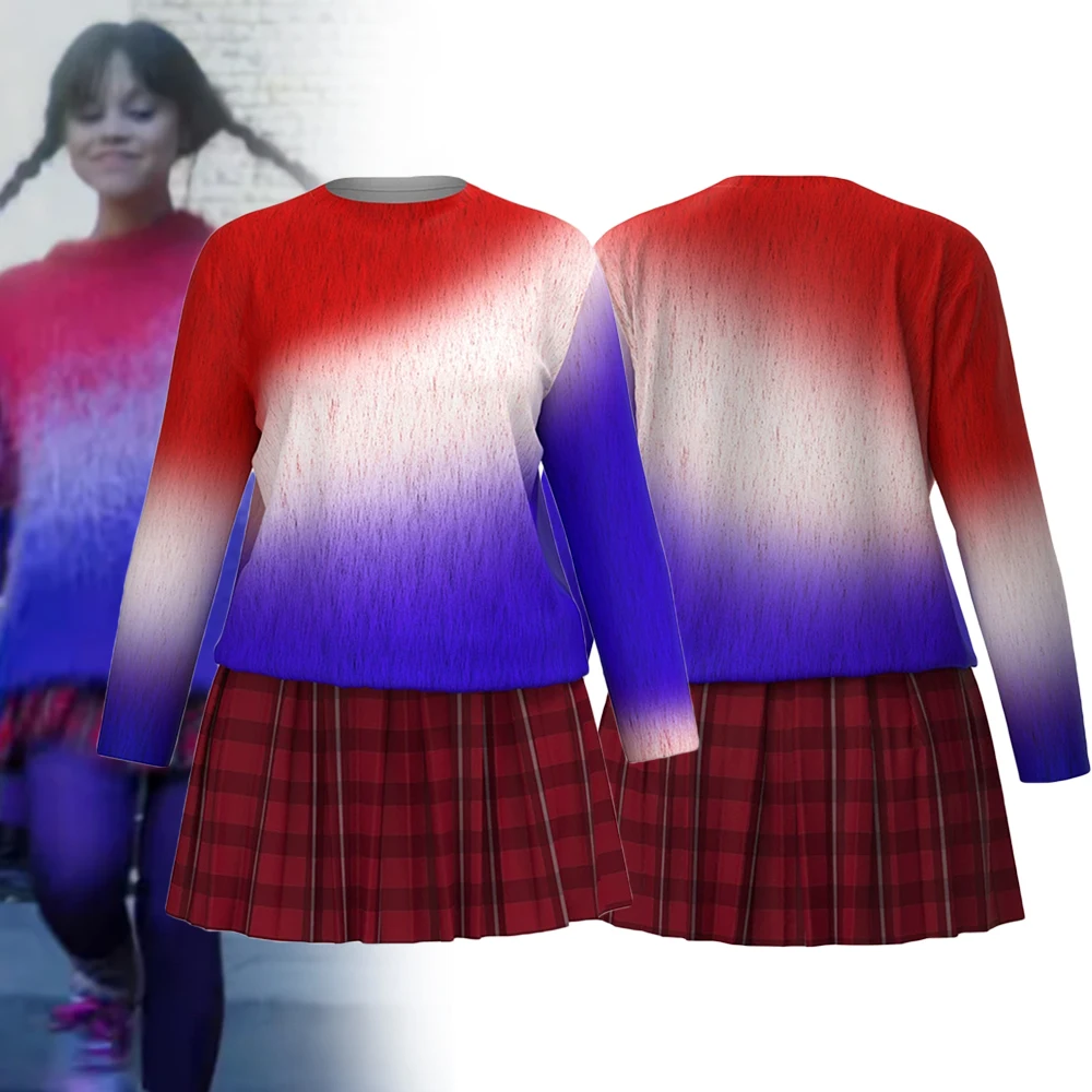 

Movie Wednesday Cosplay Costume Adult Children Top Skirt Suit Performance Uniform Colorful Long Sleeves Halloween Clothes