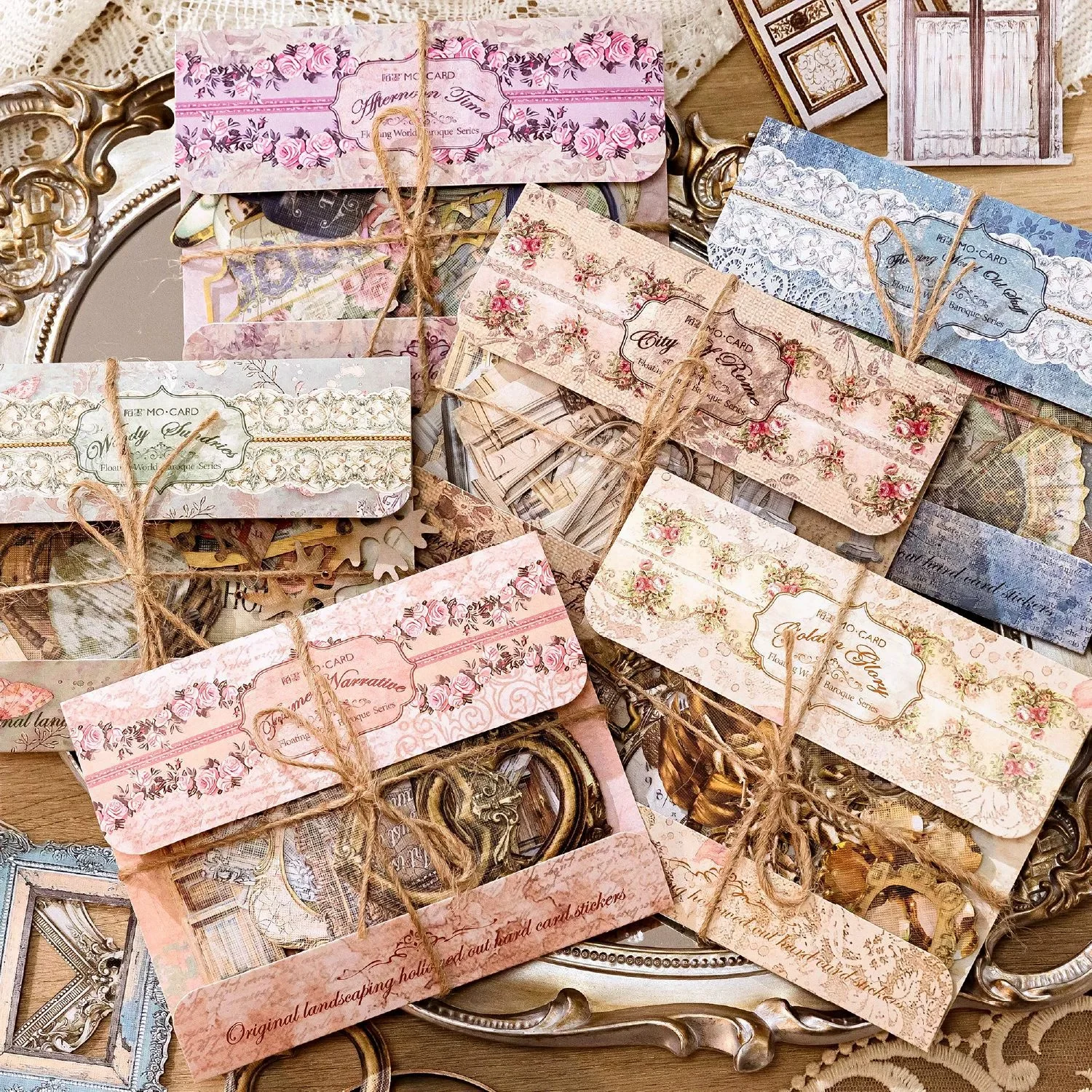 30 pcs/Pack Ukiyo Baroque Themed Stickers，Hollow Out Scene Hard Cards For Scrapbook & DIY Crafts