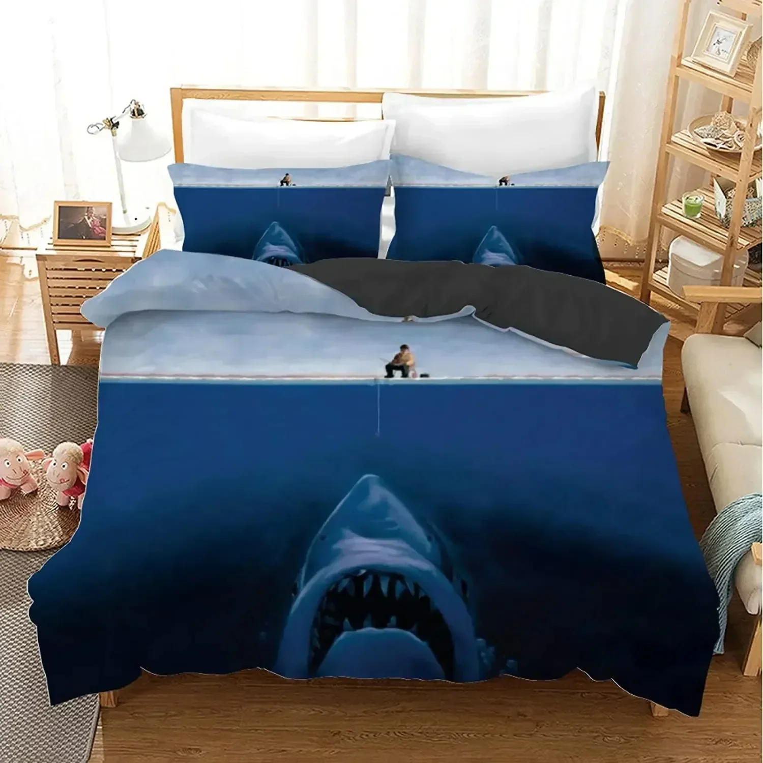 

Top Shark Duvet Cover 3D Shark Jumping From Ocean Big Open Mouth Print Twin Bedding Set Double Queen King Polyester Quilt Cover
