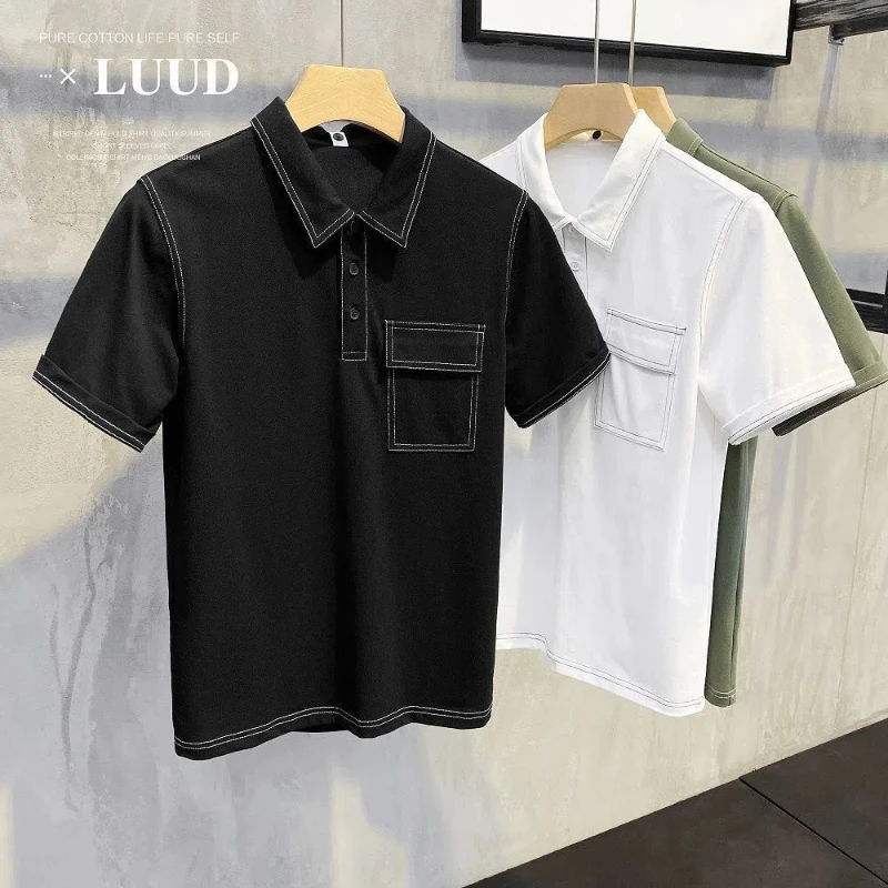 Summer Men Ice Shreds Thin Style Pleasantly Cool Casual Fashion Trend Lapel Collar All-match Short Sleeve Affordable T-shirt