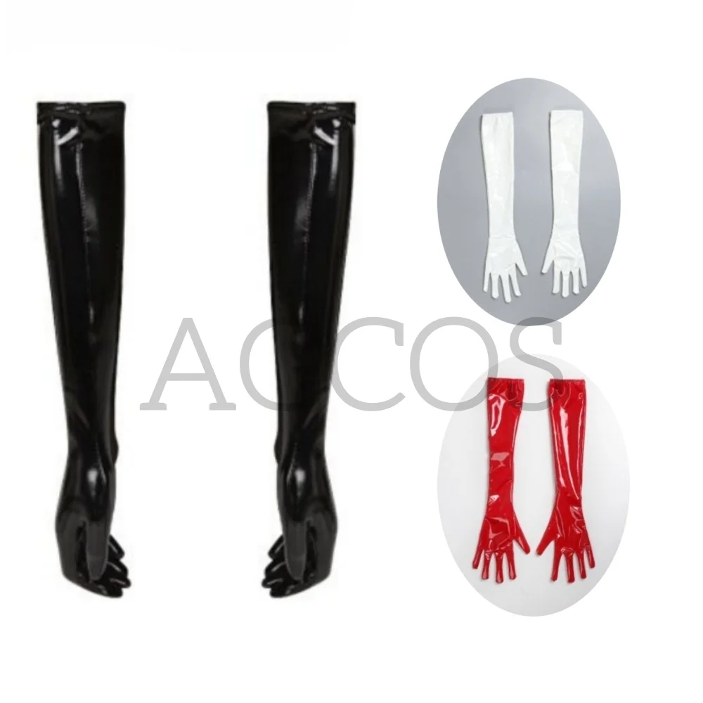 AGCOS Leather Gloves Cosplay PU Leather Black Red White Gloves