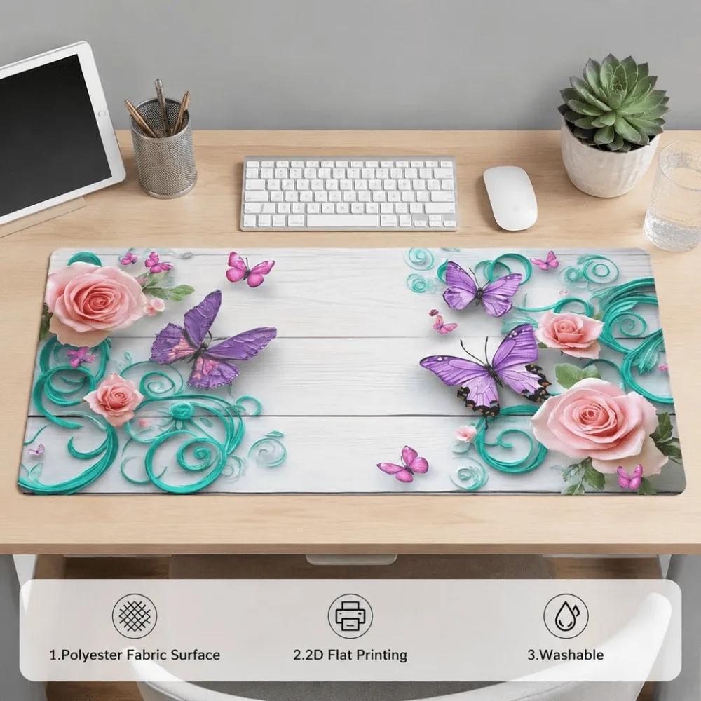 Floral and butterfly printed simple tablecloth. Suitable for office workers, students and laptop users Also compatible with home