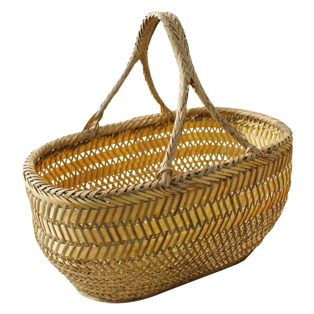 

Bamboo Shopping Basket Small Artificial Plants Egg Harvest Garden Wicker Weaving Picnic Food Holder Vegetable Hod