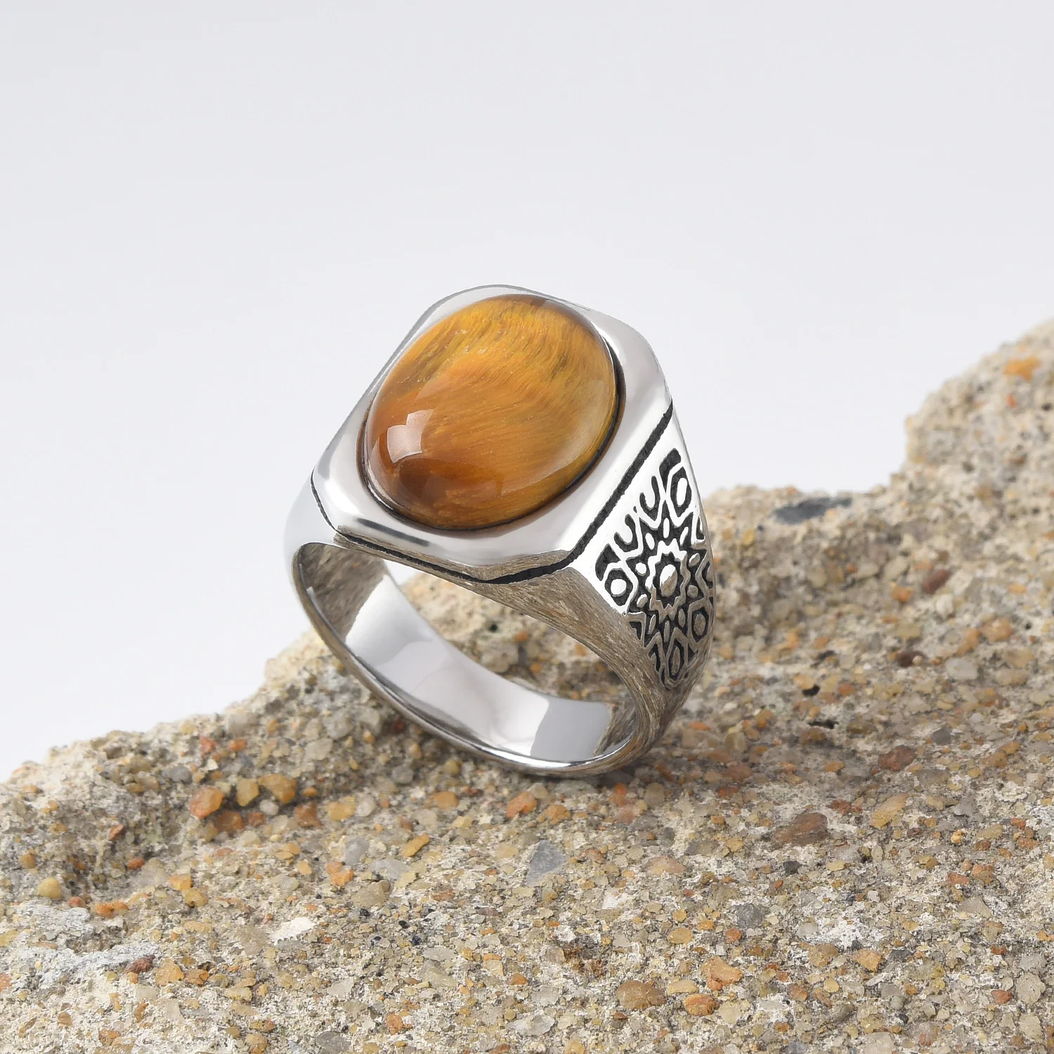R3174 Męskie/damskie pierścionki ze stali nierdzewnej 316LS Onyx Gem Style Klasyczny trend w modzie Pierścionek ze stali tytanowej Biżuteria