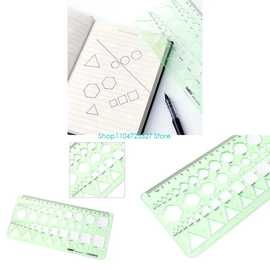 D8KF Plastic Circle Square Hexagon Geometric Template Ruler Stencil Measure Tool NEW