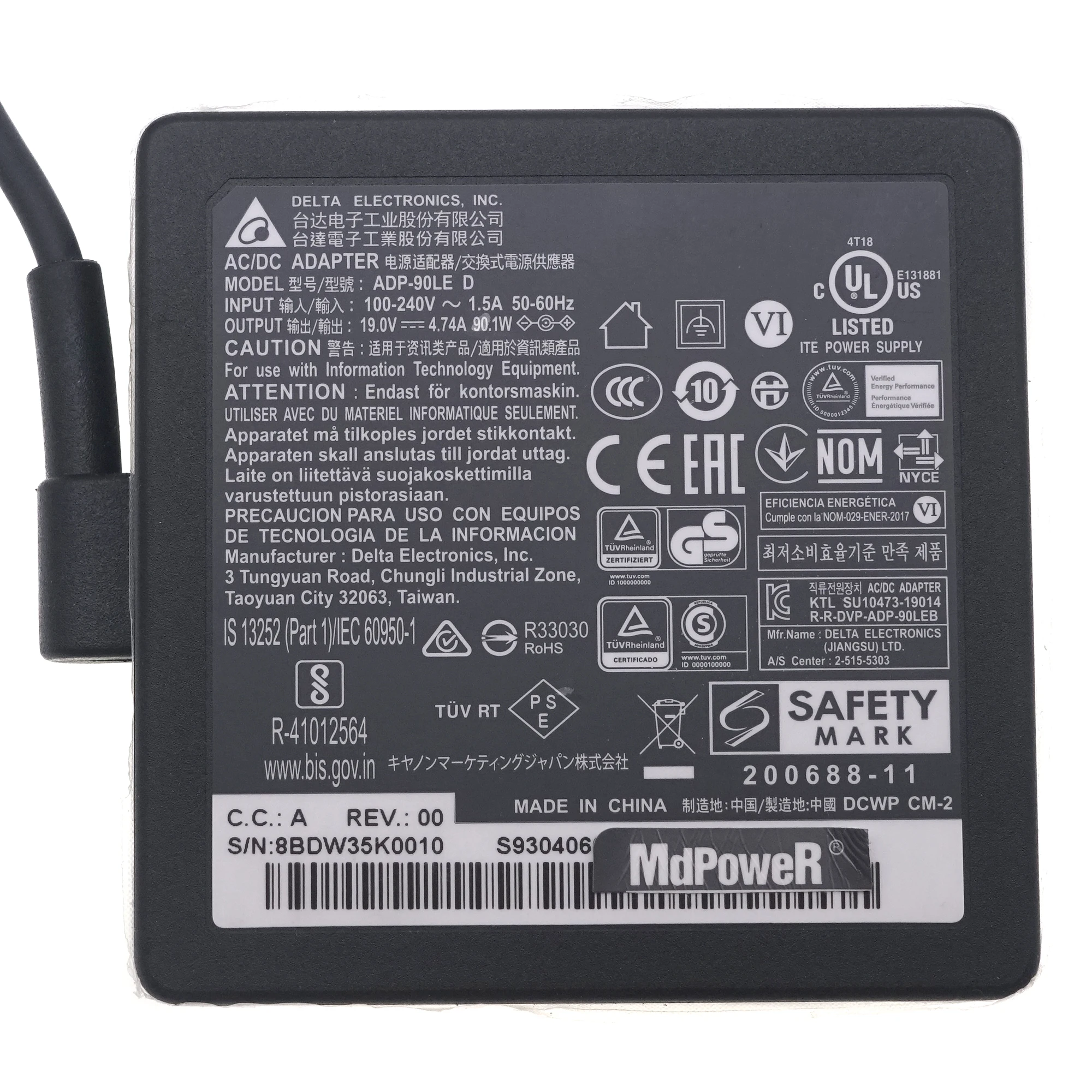 Original ADP-90LE D 90W 19V 4.74A AC Adapter Laptop Charger for MSI Modern 14 B11SB B11MO MS-14D2 MS-14D3 Notebook Power Supply