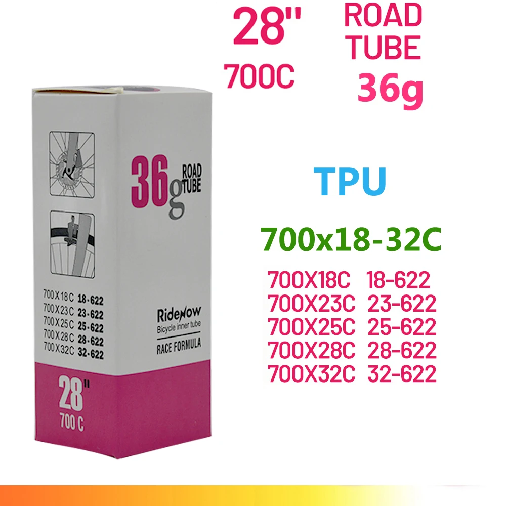 RideNow-Chambre à air de vélo de route en TPU, 700x18C, 23C, 25C, 28C, 32C, 35, 37, 40, 47C, opathie 45, 65/85, caméra de vélo VTT, 29x1.5, 1.75, 1.9