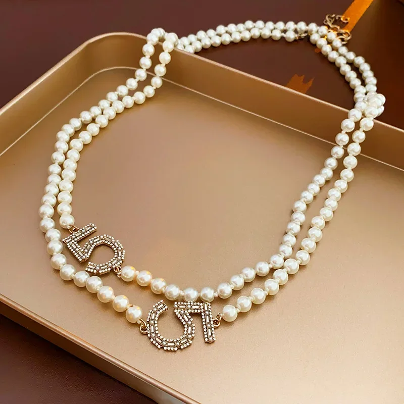 Pearl Double Necklace French Long Beaded Sweater Chain Jewelry for Women