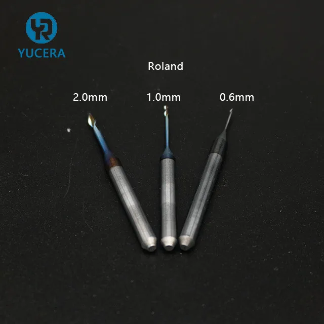 Roland Milling Burs for Zirconia/PMMA with Diamond Coating , Dental Cutter for Roland DWX 50/51D/52 Sizes 2.0/1.0/0.6/0.3mm