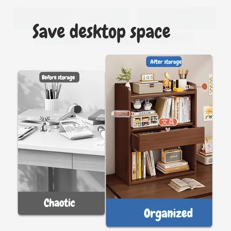 3 Tier Desktop Book Shelves Storage Holders Wooden Open Bookcase Multi-layer Small Cabinets Office Workstations Household Use