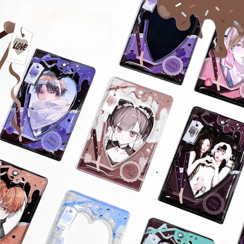 Love Chocolate PVC Card Holder with Chain 3 Inch Kpop Photocard Sleeves Creative Photo Frame Protective Case Kawaii Gifts 2025