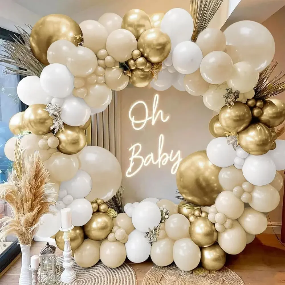 Kit d'arc de guirlande de ballons en Latex blanc et or de qualité supérieure, 114 pièces, décorations élégantes de fête de mariage pour arrière-plan de cérémonie, réception