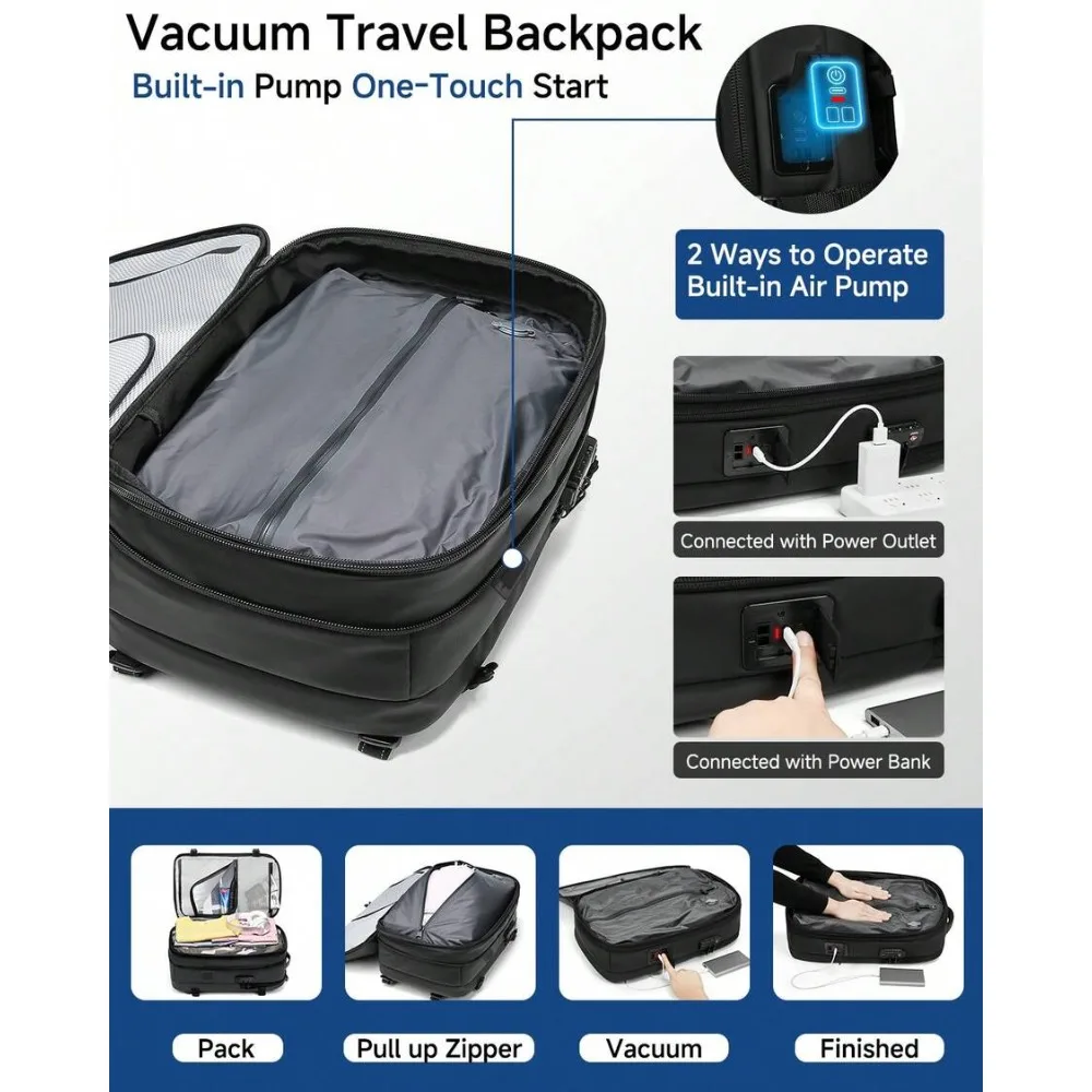 One-Click Expandable Vacuum Compression Backpack 60L with TSA Lock Fits 17 Inch Laptop Lightweight Durable Carry On Travel Camping Hiking Weekend Bag for Men Women Airline Approved view 5