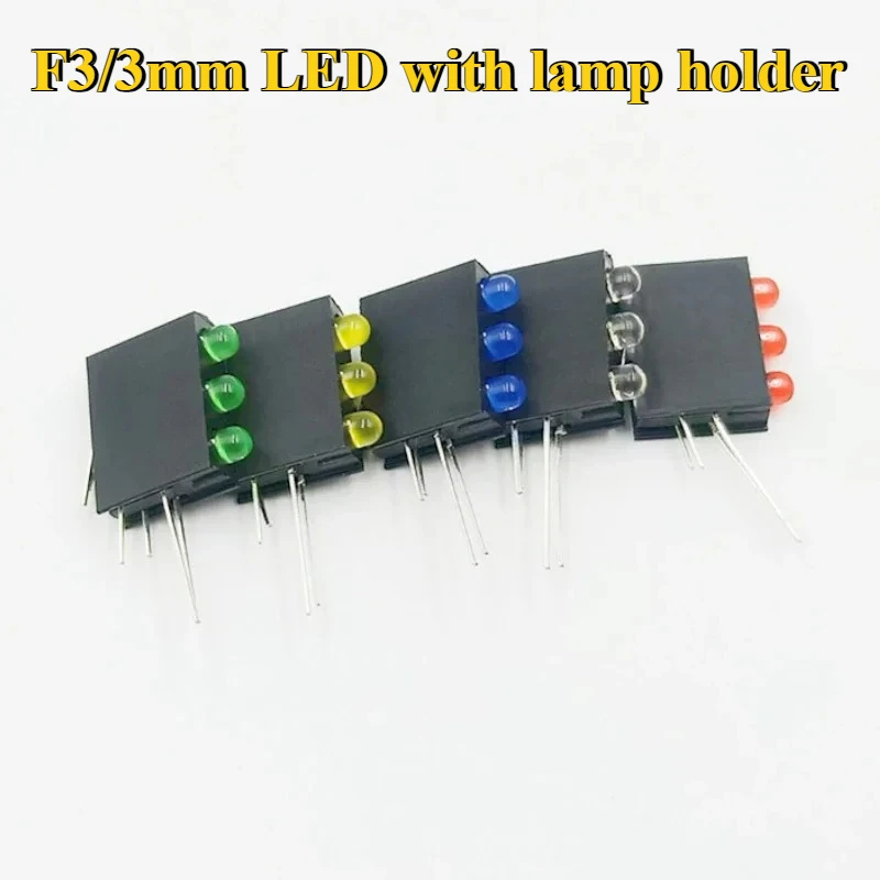 

10/50Pcs/lot F3/3mm LED three-hole lamp holder 90 degree bent foot PCB fixed base F3 indicator led lamp bead with light base
