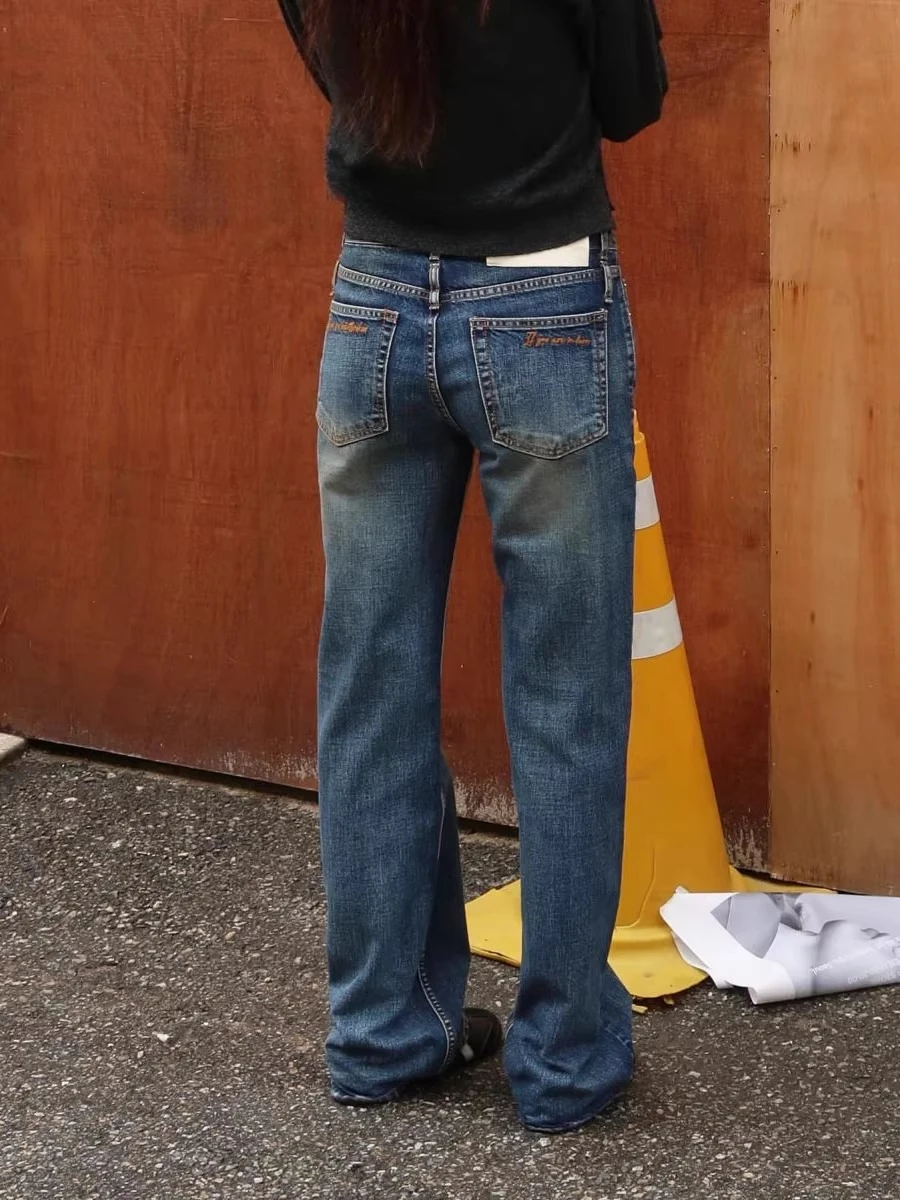 

Women Korean Low Rise Denim Pants Skinny Blue Jeans Y2k Japanese Jeans Vintage Straight-leg Jeans