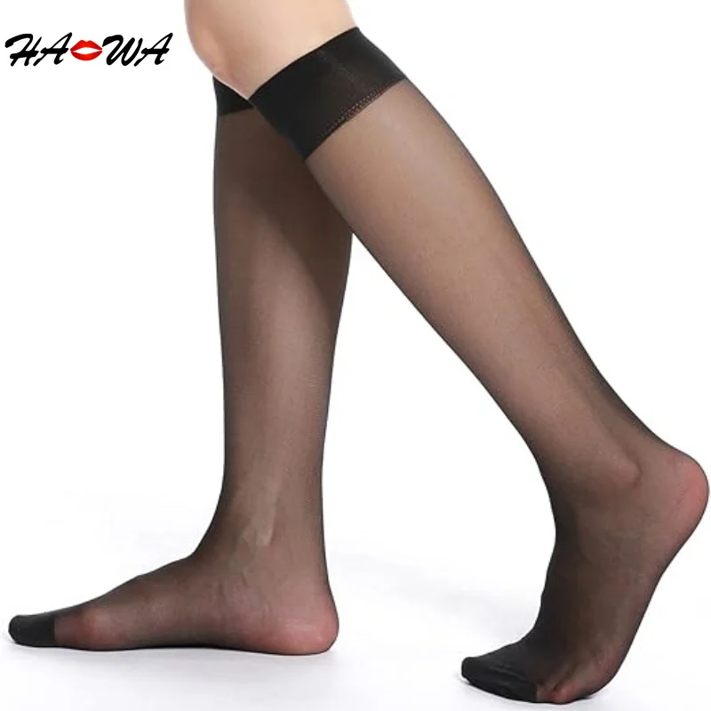 HA WA 5/10 pairs Female Nylon Sheer Stockings For Women Sexy Transparent Summer Thin Silk Knee High Socks