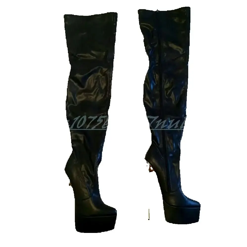 مثير المعادن خنجر عالية الكعب منصة فوق الركبة الأحذية ماتي الجلود الجانب سستة موضة الحفلات 2025 أحذية النساء الفقرة Mujere #1