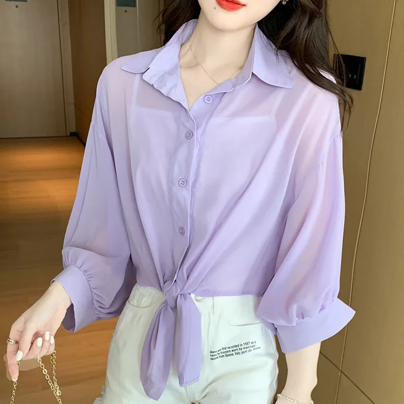 女性用モスリン日焼け止めシャツ、単色カーディガン、薄い通気性のあるコート、ウエスト、ルーズボタントップス、エレガント、夏