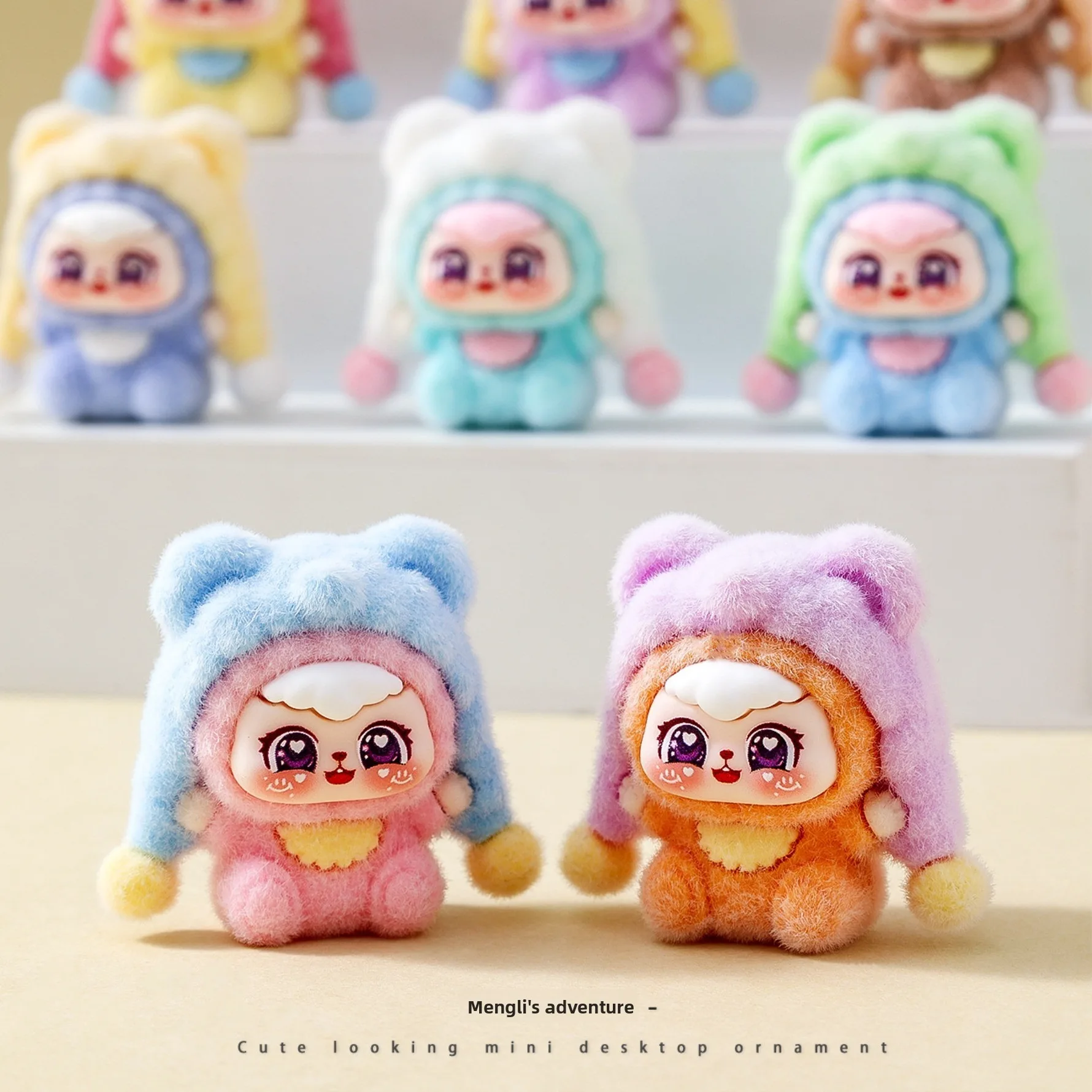 Flocked Tiger Hat Cartoon Doll Mini Figure Desktop Toy Room Decor Keychain Pendant