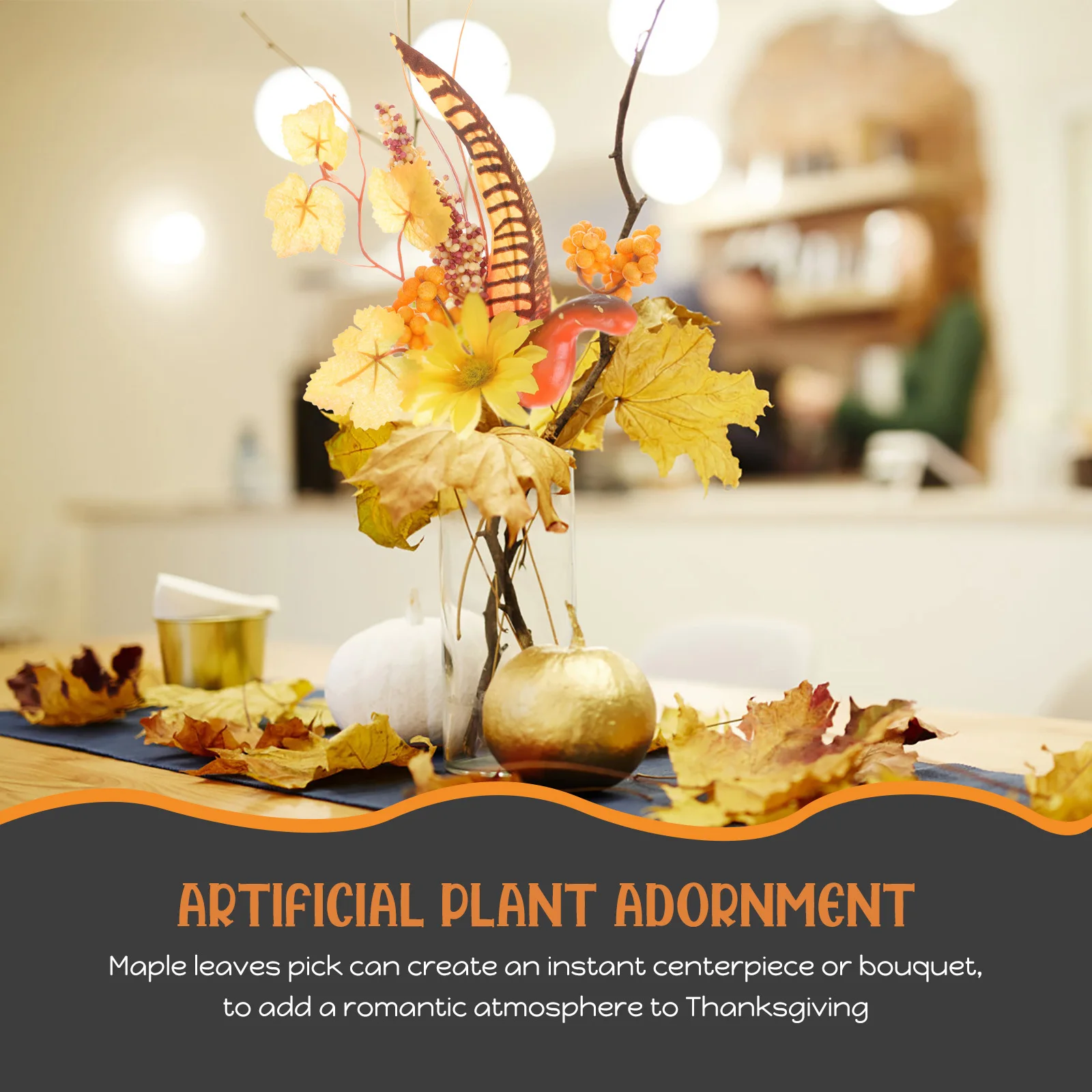 

Artificial Pumpkin Branch Fall Pick Fake Maple Leaf Stem Vase Filling Autumn Rustic Decor Fall Picks Pumpkin Branch Pick