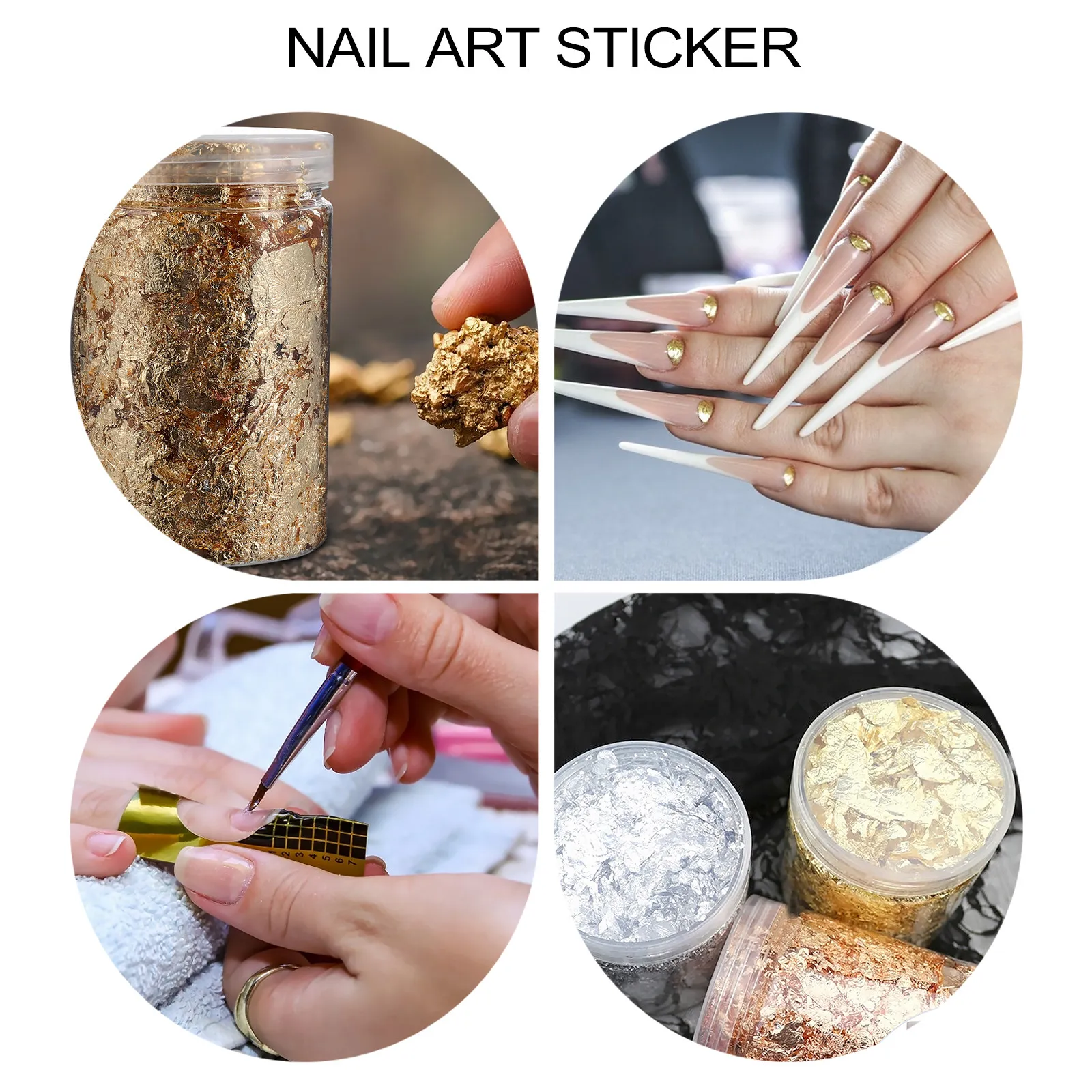 

Набор из 3 наклеек для ногтей: блестящие фольгированные стикеры для DIY маникюра, золотые и серебряные хлопья фольги для женщин и девушек, изысканный дизайн ногтей
