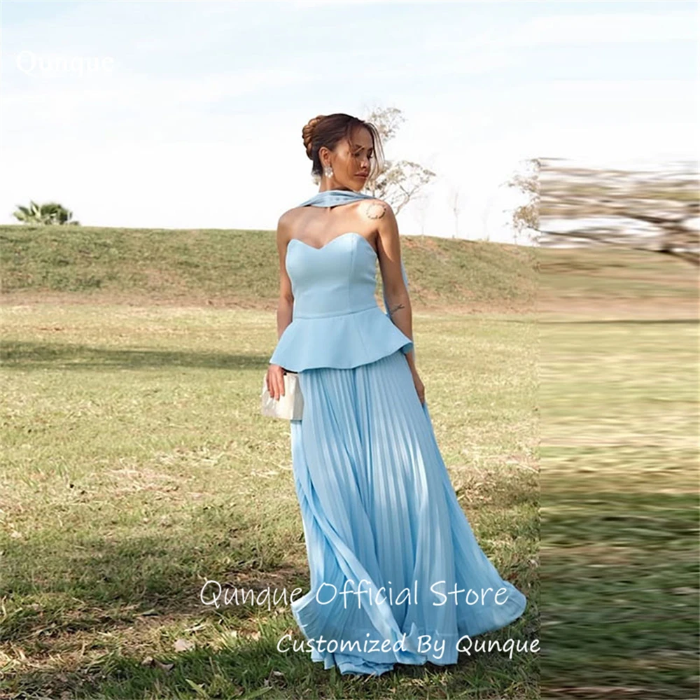 

Qunque Pleated Chiffon Ribbons Evening Dress Satin A Line Cocktail Style Prom Gowns Sweetheart Chic Robes De Soirée Customized