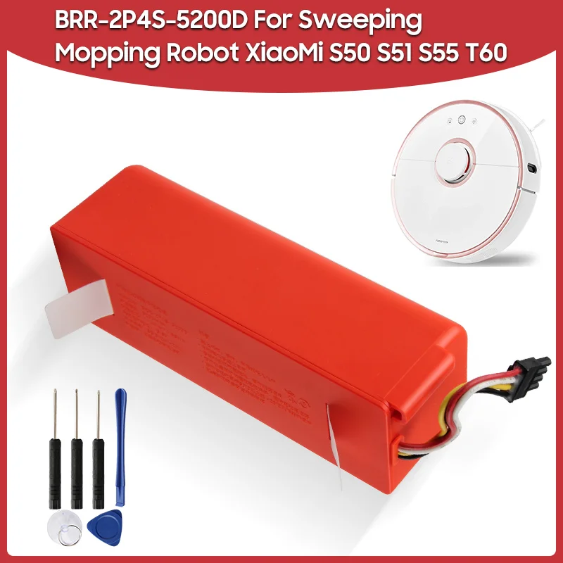 Replacement Battery BRR-2P4S-5200D 5200mAh For XIAOMI Roborock S50 S51 S55 T60 Sweeping Mopping Robot Vacuum Cleaner Battery