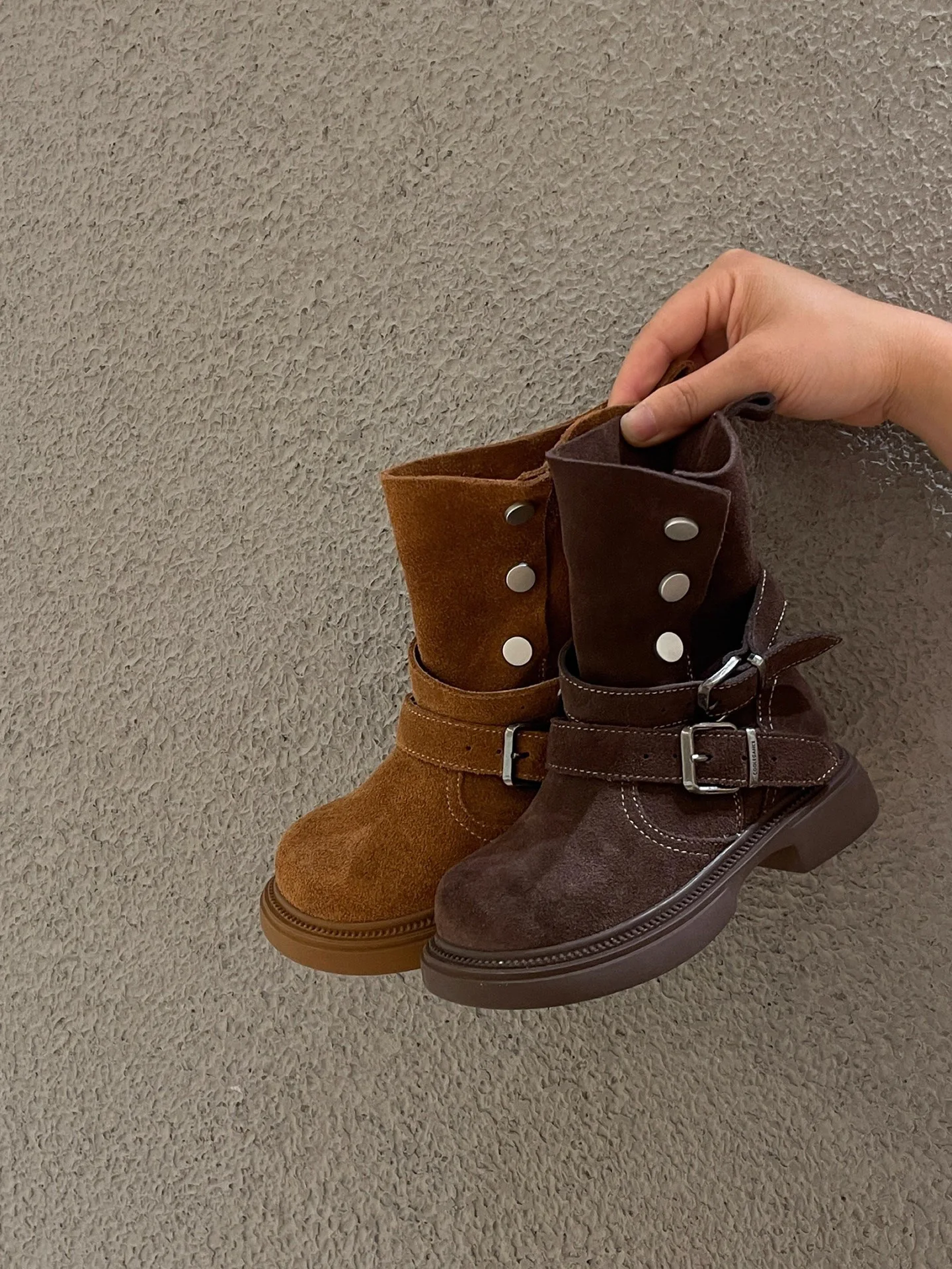 WOOFOO Girls Belt Buckle Design Motorcycle Boots 2026 Spring Autumn New British Style Thick Heel Lightweight Midsole Boots