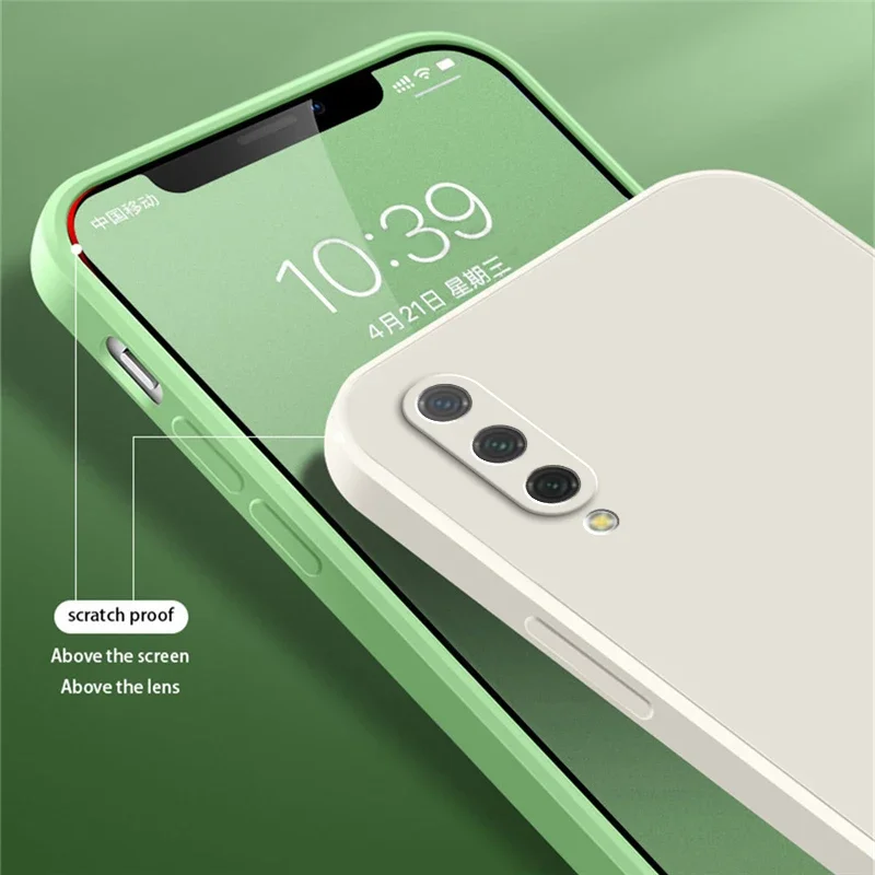 Original quadratische flüssige telefon hülle für xiaomi mi a3 lite weiches silikon 360 schütz stoß feste rückseite mia3 a3lite gehäuse