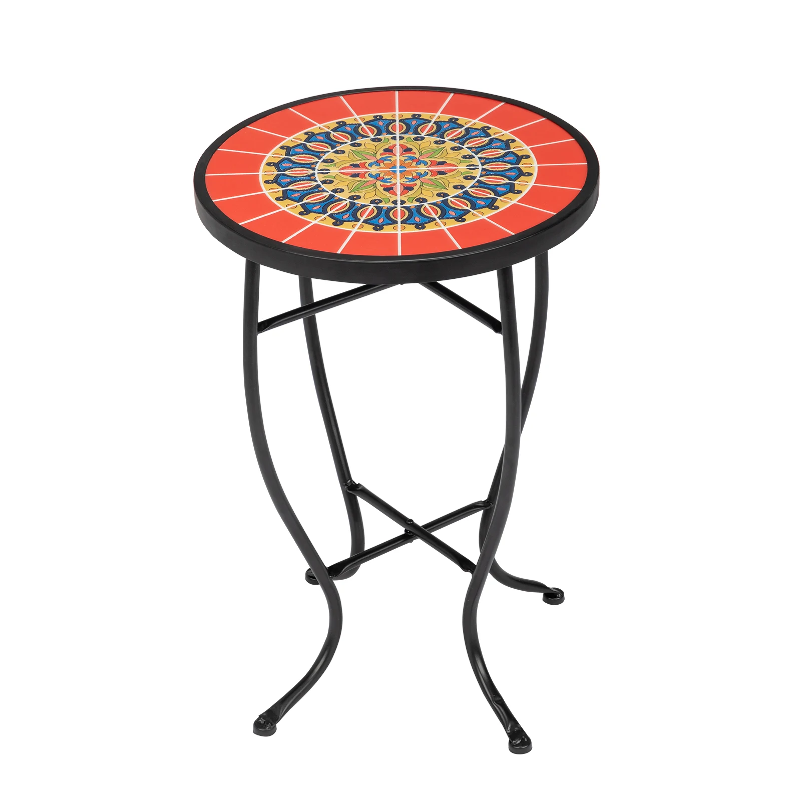 

35*35*52cm Glass Plastic Fixed Burnt Red Mandala Mosaic Table Outdoor Patio Side Table Coffee Table