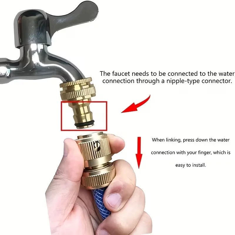 Set of 2 Brass Connectors for Garden Hoses, Featuring a 2-Inch And 3/4-Inch Size, Designed As a 2-In-1 Spray Nozzle Adapter for