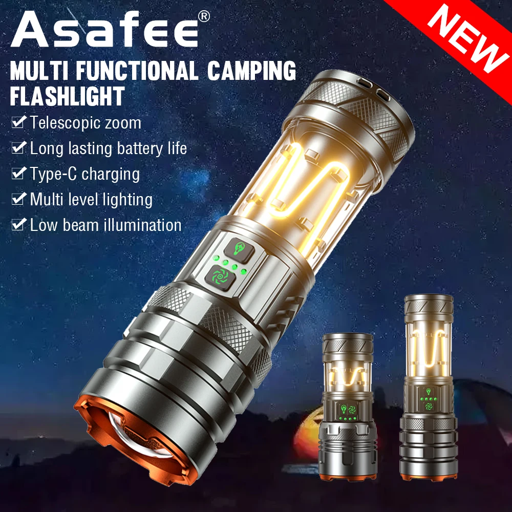 Asafee G580/G590 50W LED Multifunctional Camping Flashlight 9 Light Modes Optional Bracket Lamp Power Bright Latern Waterproof